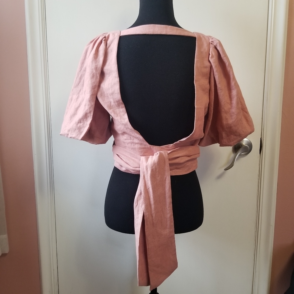 JETS AUSTRALIA NWT Linen Jetset Puff Sleeve Top Musk Small - Picture 6 of 8